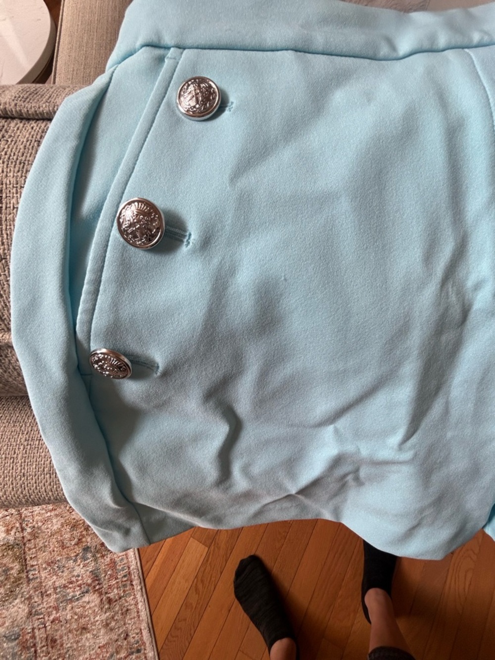 Rachel Zoe Light  Blue High-Waist Dressy Shorts with Decorative Buttons - Picture 4 of 5